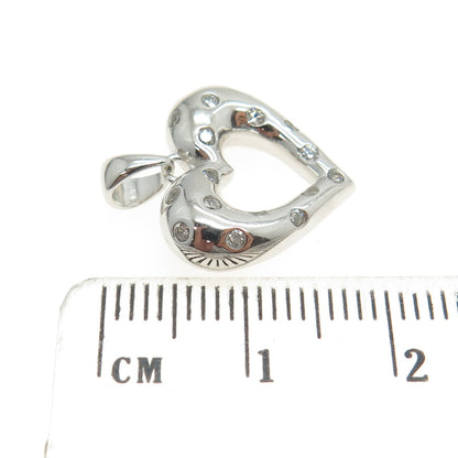 925 Sterling Silver Round-Cut Shaped C Z Open Heart Pendant