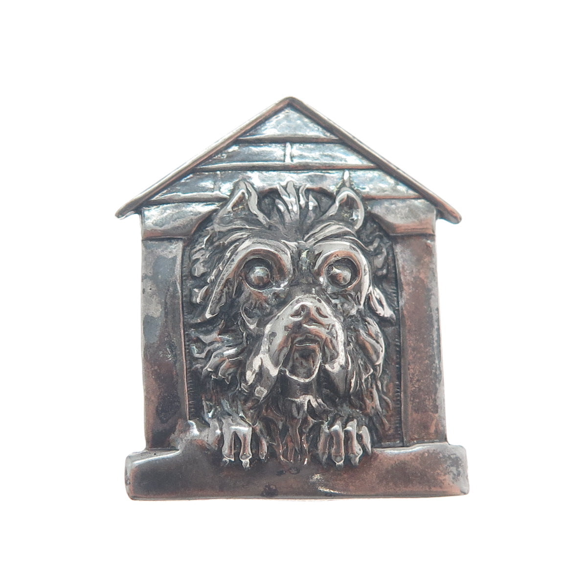 925 Sterling Silver Vintage Dog House Oxidized Pin Brooch