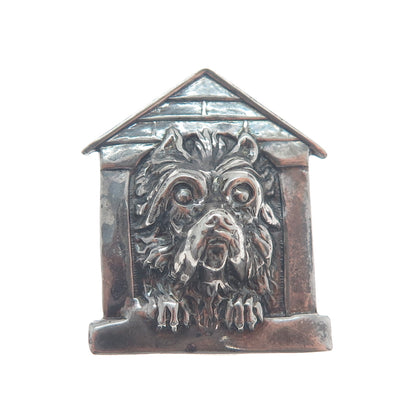 925 Sterling Silver Vintage Dog House Oxidized Pin Brooch