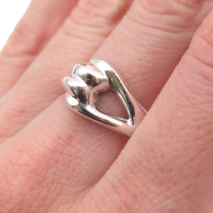 925 Sterling Silver Vintage Mexico Modernist Hook & Eye Ring Size 8.25