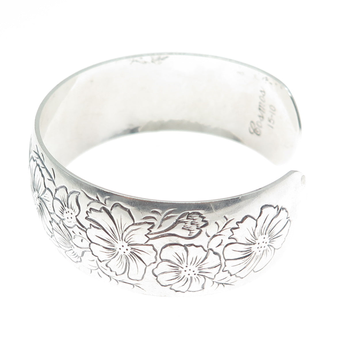 S KIRK & SON 925 Sterling Silver Antique Flower Adjustable Cuff Bracelet 7.25"