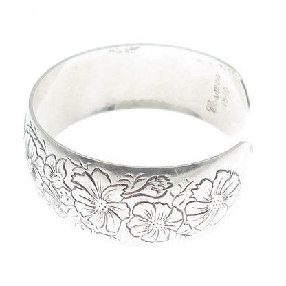 S KIRK & SON 925 Sterling Silver Antique Flower Adjustable Cuff Bracelet 7.25"