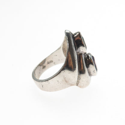 925 Sterling Silver Vintage Real Amethyst & Blue Topaz Modernist Ring Size 7