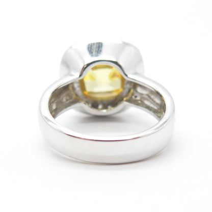 925 Sterling Silver Cushion-Cut Yellow & White C Z Engagement Ring Size 7.25