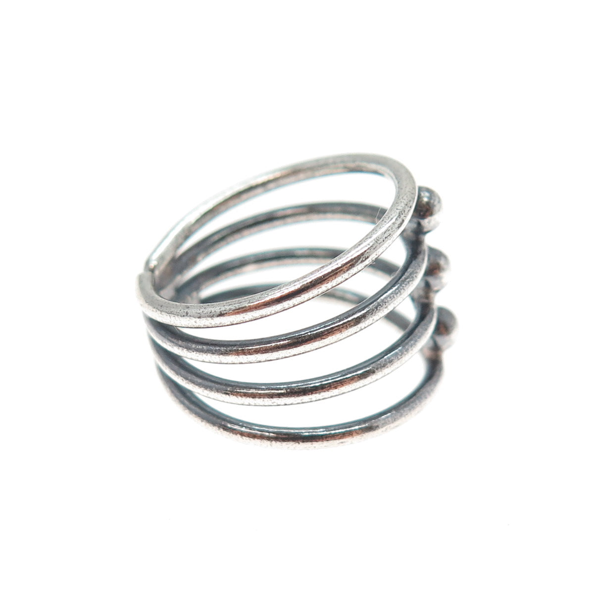 925 Sterling Silver Vintage Beaded Multi-Row Oxidized Adjustable Ring Size 6