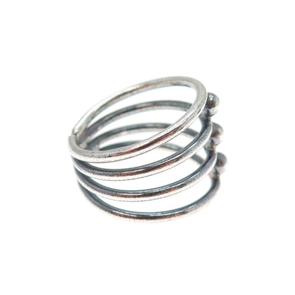 925 Sterling Silver Vintage Beaded Multi-Row Oxidized Adjustable Ring Size 6