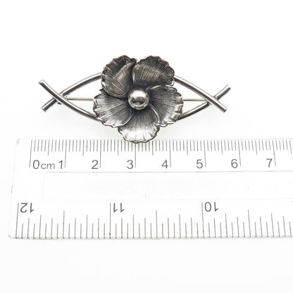 BEAU 925 Sterling Silver Antique Art Deco Flower Blossom Oxidized Pin Brooch