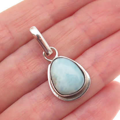 925 Sterling Silver Vintage Real Larimar Modernist Charm Pendant