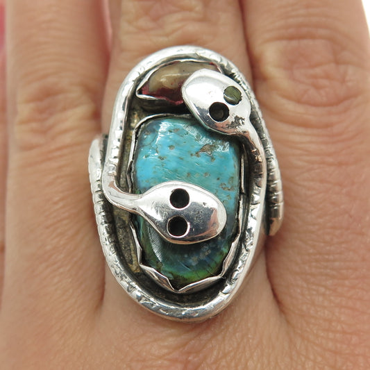 EFFIE CALAVAZA ZUNI Sterling Vintage Southwestern Turquoise Agate Ring Size 7.5