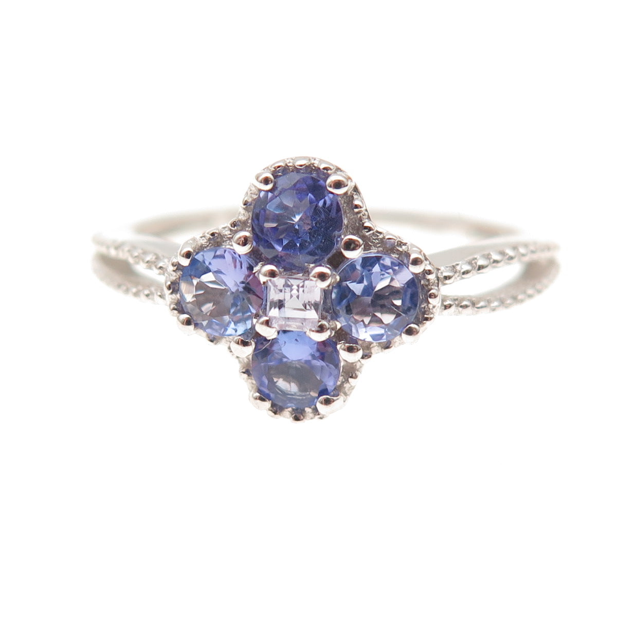 Chuck Clemency 925 Sterling Silver Real Tanzanite Floral Ring Size 8