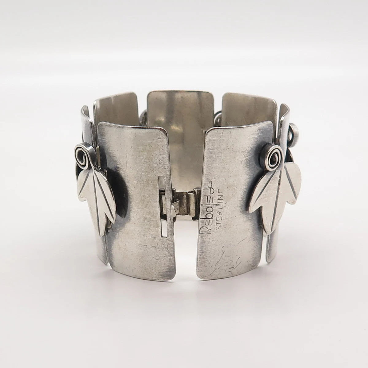 925 Sterling Silver Vintage Rebajes Leaf Modernist Panel Link Bracelet 7"