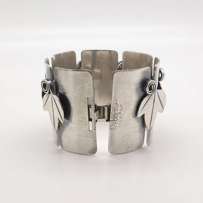 925 Sterling Silver Vintage Rebajes Leaf Modernist Panel Link Bracelet 7"