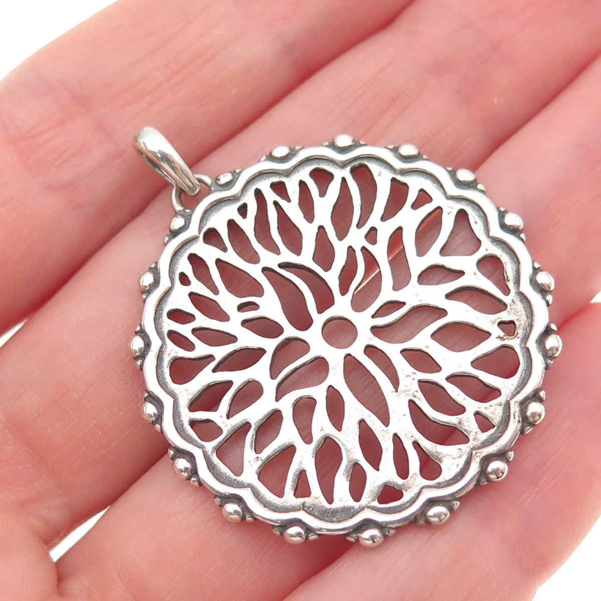 925 Sterling Silver Vintage Floral Oxidized Pendant