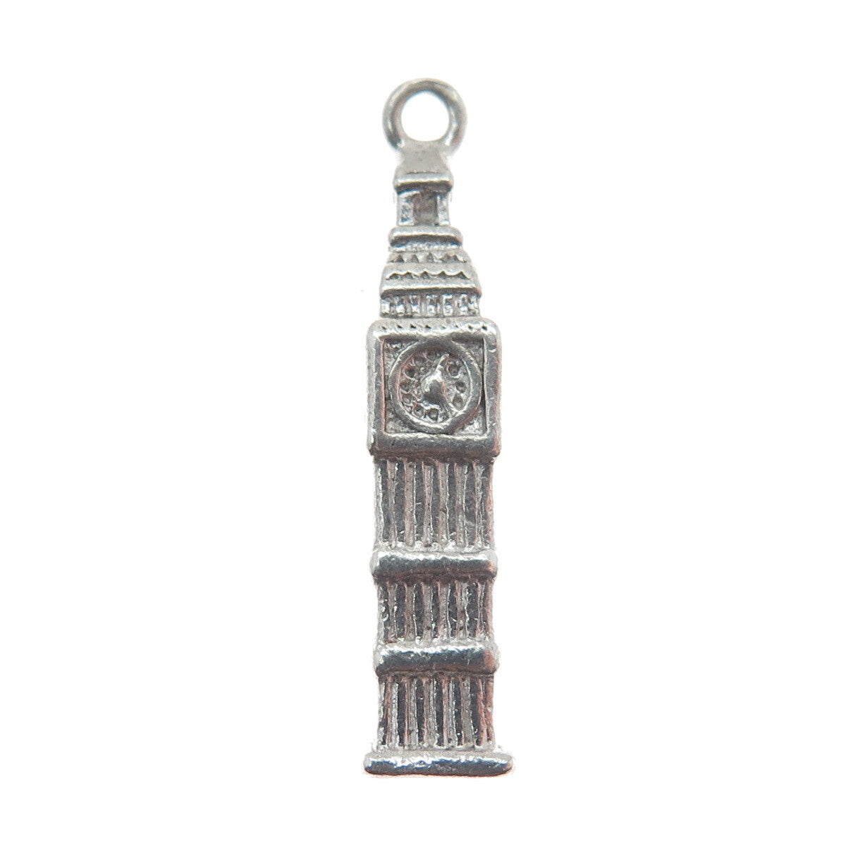 925 Sterling Silver Vintage Big Ben Clock Tower 3D Pendant