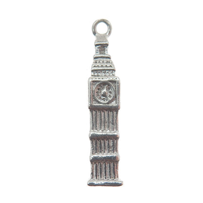 925 Sterling Silver Vintage Big Ben Clock Tower 3D Pendant