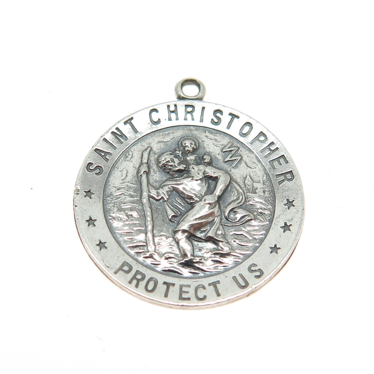 925 Sterling Silver Antique Art Deco St. Christopher Medal Religious Pendant