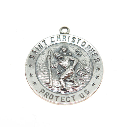 925 Sterling Silver Antique Art Deco St. Christopher Medal Religious Pendant