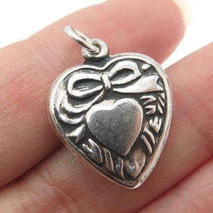 925 Sterling Silver Vintage Puffy Heart Charm Pendant