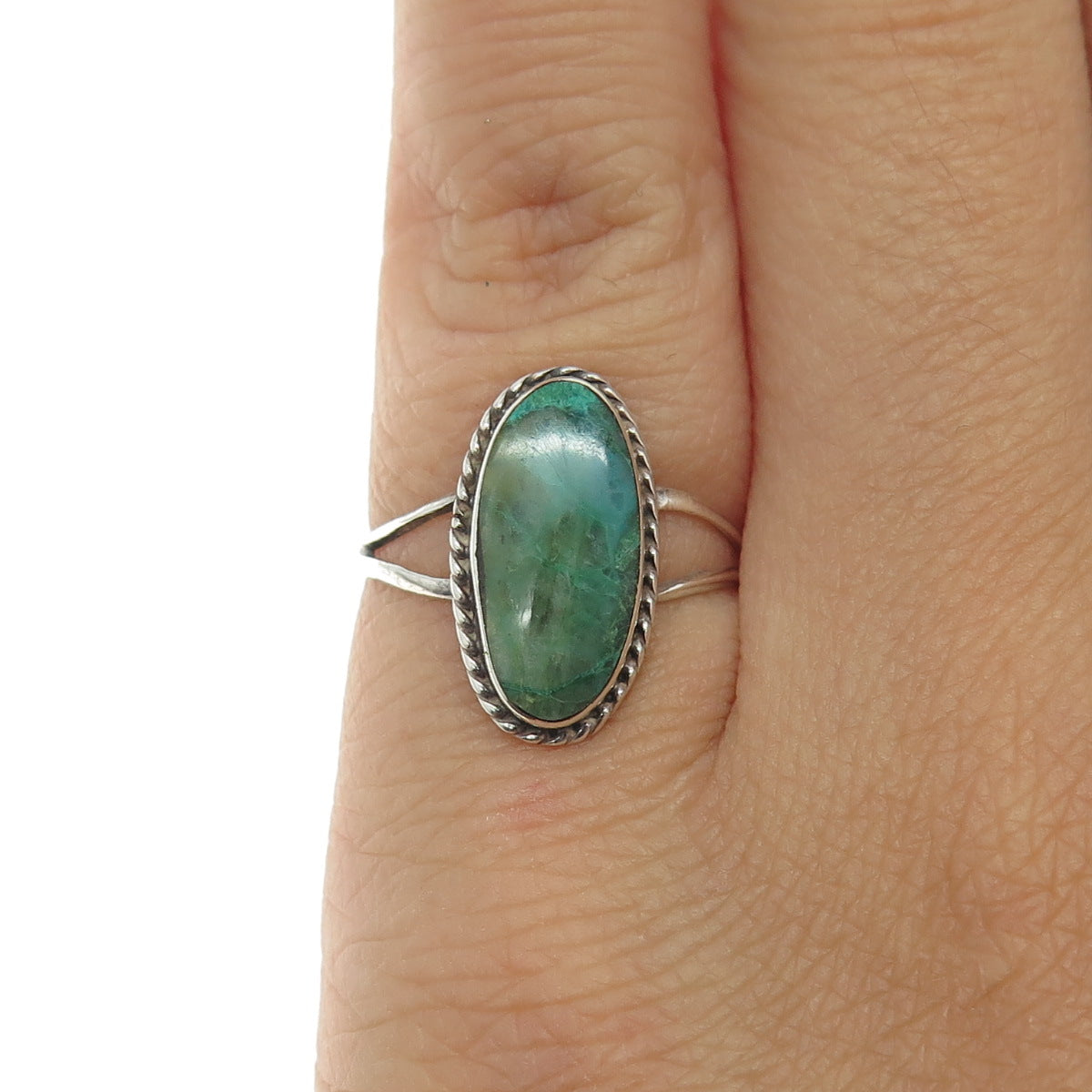 Old Pawn Sterling Silver Southwestern Kingman Turquoise Tribal Ring Size 5.25