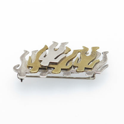 925 Sterling Silver 2-Tone Vintage Mexico Modernist Crowed Of Men Pin Brooch