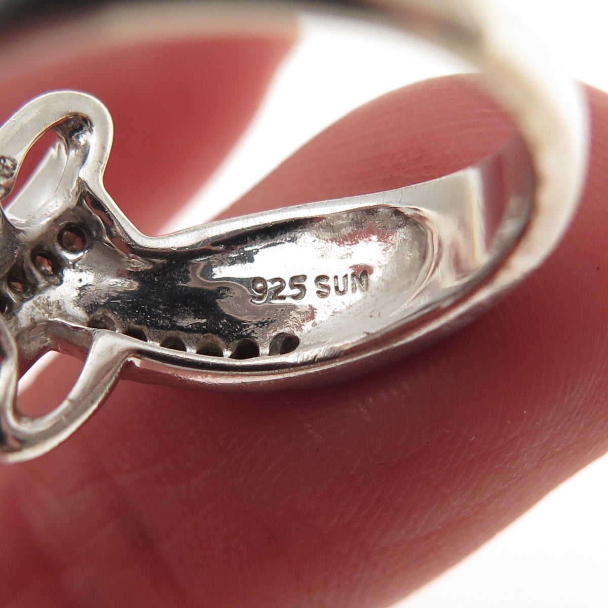 SUN 925 Sterling Silver Real Round-Cut Diamond Bypass Ring Size 6.75