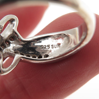 SUN 925 Sterling Silver Real Round-Cut Diamond Bypass Ring Size 6.75