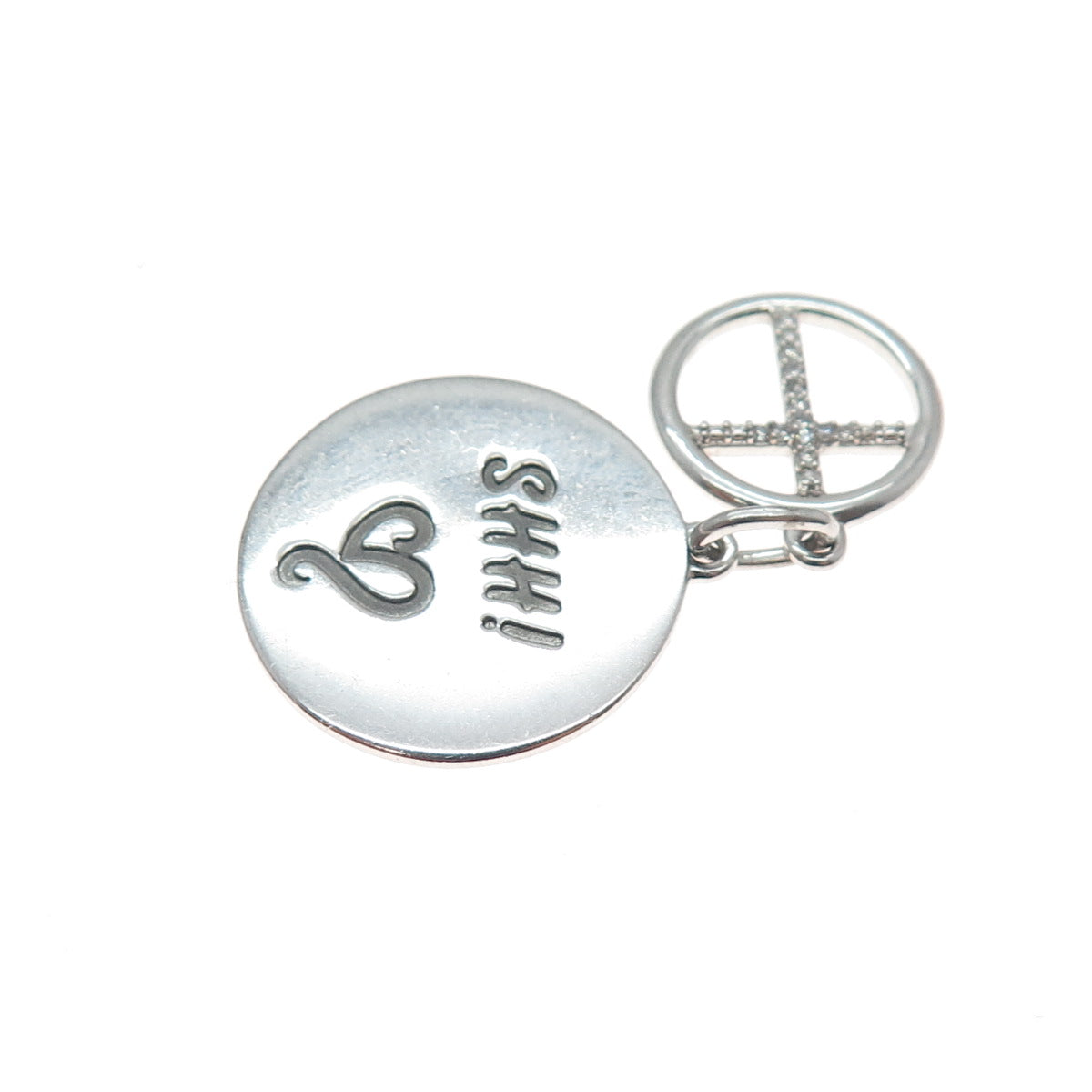 925 Sterling Silver Round-Cut C Z Shh! Faith Cross Minimalist Charm Pendant