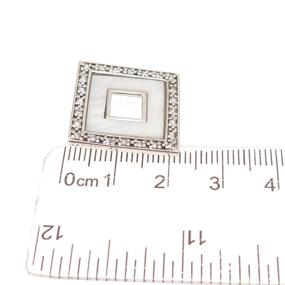 925 Sterling Silver Vintage Real MOP & C Z Square Slide Charm Pendant