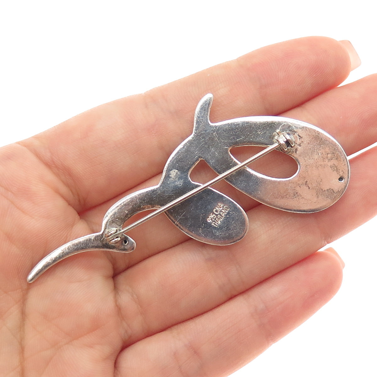 CNA PRANDA 925 Sterling Silver Vintage Modernist Twisted Pin Brooch
