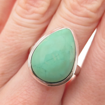 925 Sterling Silver Vintage Real Pear-Cut Chrysoprase Ring Size 8.5