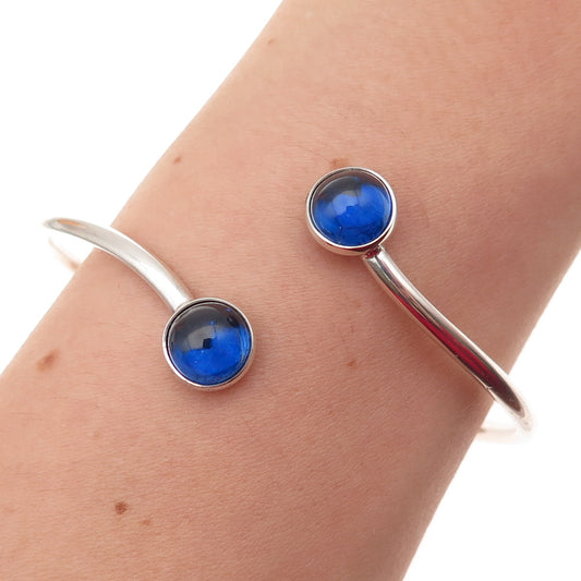 N.E. FROM 925S Sterling Vintage Lab-Created Sapphire Adjustable Bracelet 7"