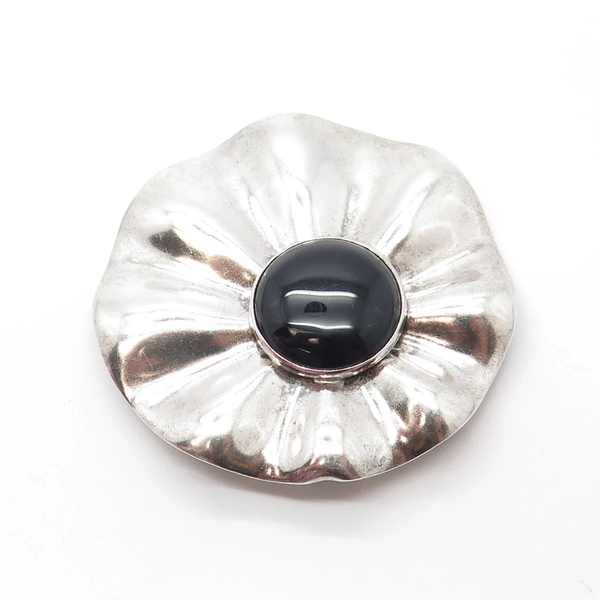 925 Sterling Silver Vintage Ingwa Inc. Real Black Onyx Gem Pin Brooch / Pendant