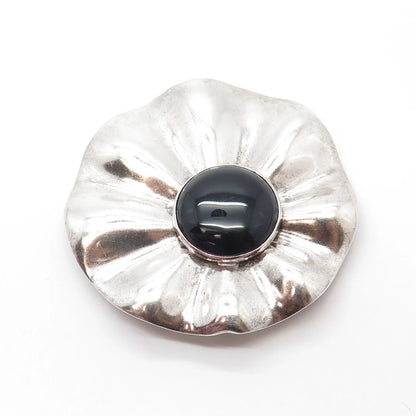 925 Sterling Silver Vintage Ingwa Inc. Real Black Onyx Gem Pin Brooch / Pendant