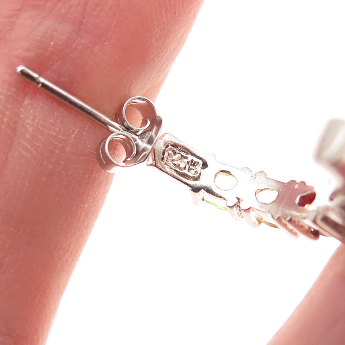 Ken Crafts 925 Sterling Vintage Topaz Amethyst Garnet Citrine & Peridot Earrings
