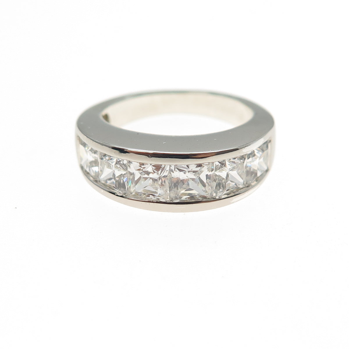 925 Sterling Silver Vintage Princess-Cut C Z Half Eternity Ring Size 5