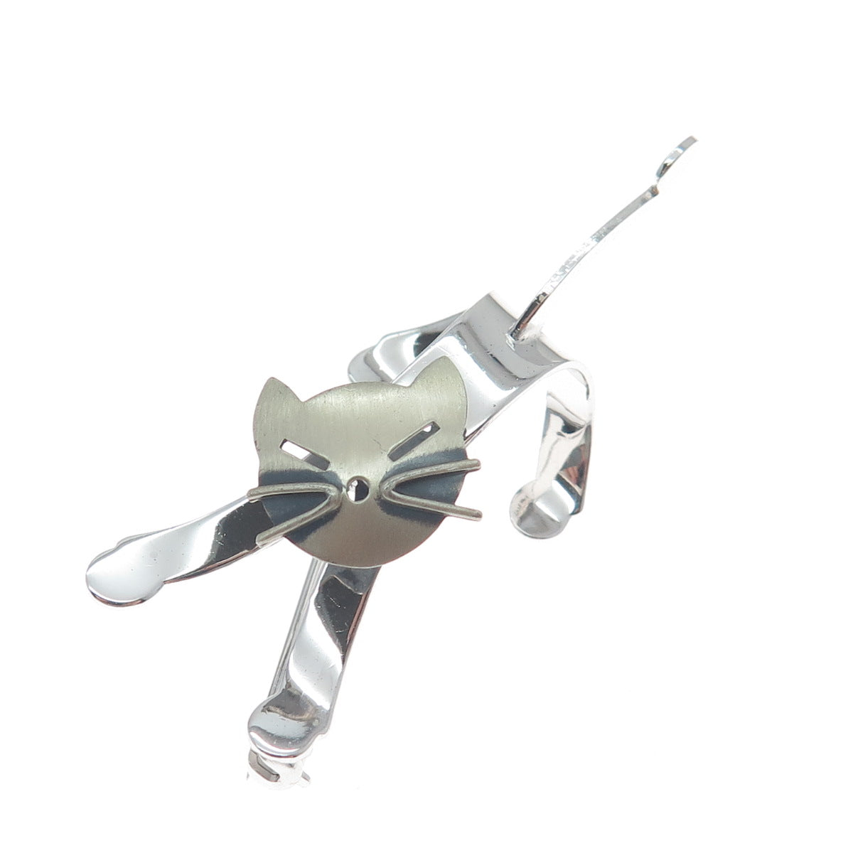 BEAU 925 Sterling Silver Vintage Modernist Cat Pin Brooch