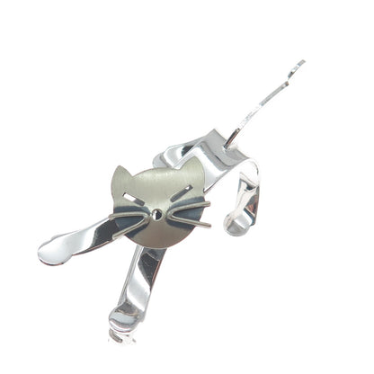 BEAU 925 Sterling Silver Vintage Modernist Cat Pin Brooch