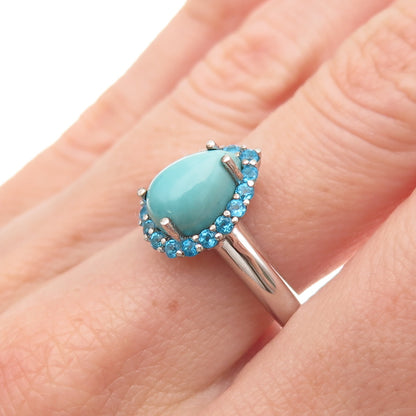 925 Sterling Silver Real Turquoise & Apatite Teardrop Ring Size 8