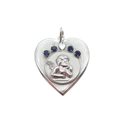 RICHARDSON KING CO. Sterling Silver Vintage Real Sapphire Cherub Heart Pendant