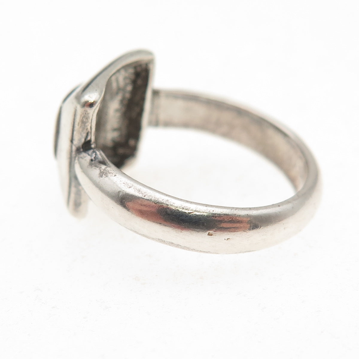 925 Sterling Silver Gold Accent Vintage Modernist Oxidized Ring Size 6.75