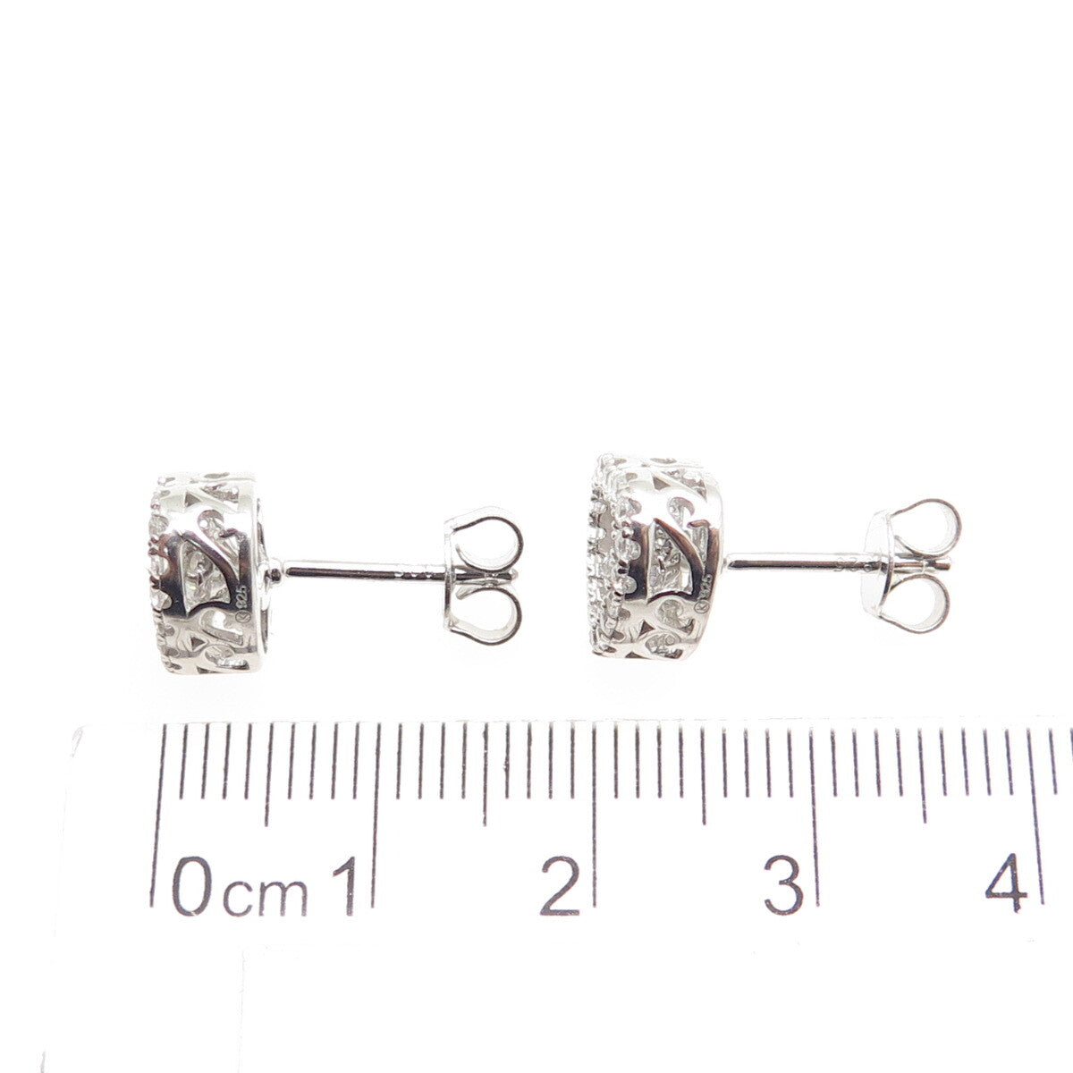 925 Sterling Silver Round-Cut C Z Heart Stud Earrings