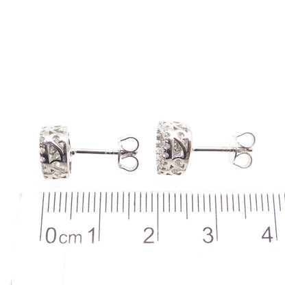 925 Sterling Silver Round-Cut C Z Heart Stud Earrings