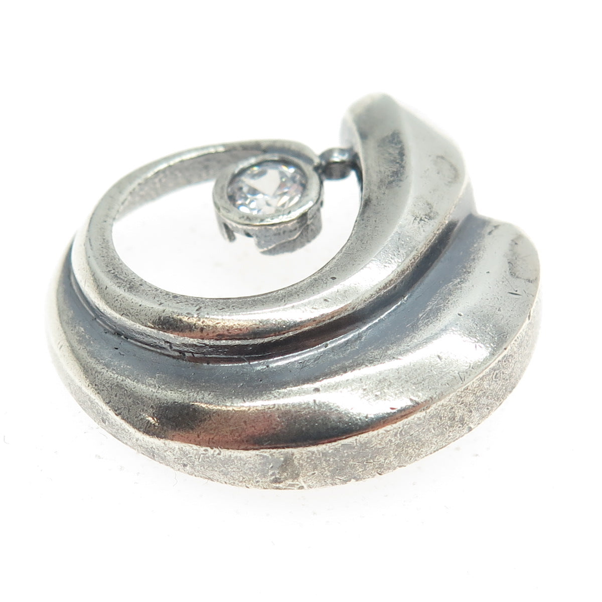 925 Sterling Silver Vintage Round-Cut C Z Modernist Tornado Oxidized Pendant