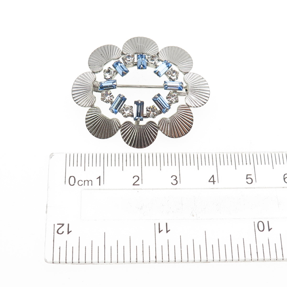 CARL ART 925 Sterling Silver Antique Art Deco Blue & White Rhinestone Pin Brooch