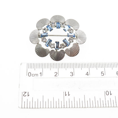 CARL ART 925 Sterling Silver Antique Art Deco Blue & White Rhinestone Pin Brooch
