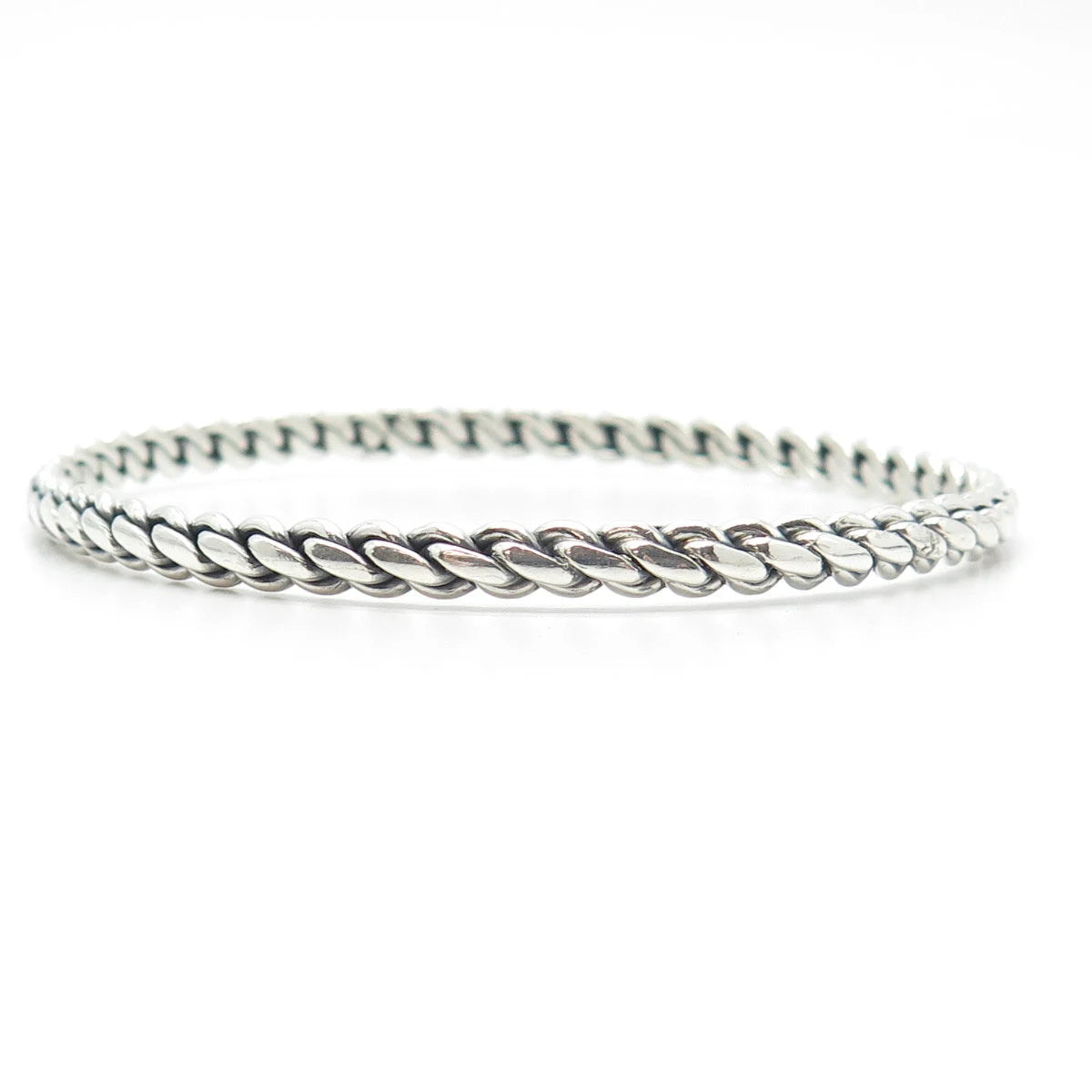 925 Sterling Silver Vintage Mexico Maricela Tasco Wicker Bangle Bracelet 8.25"