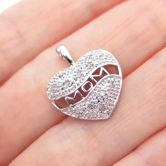 925 Sterling Silver Real Diamond Mom Heart Minimalist Charm Pendant