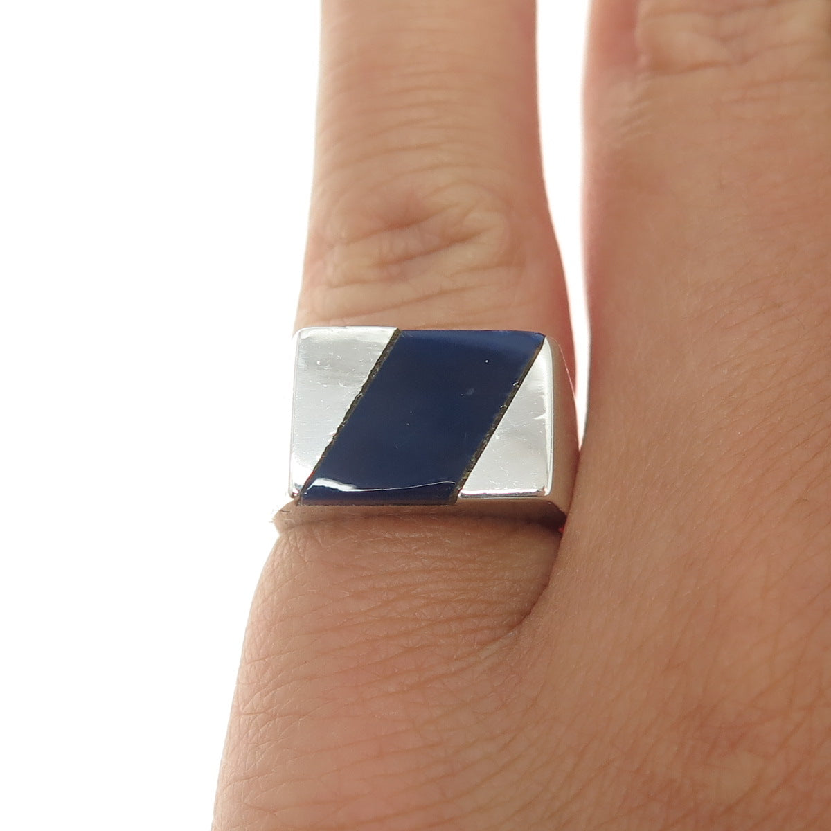 925 Sterling Silver Enamel Modernist Adjustable Ring Size 4.5