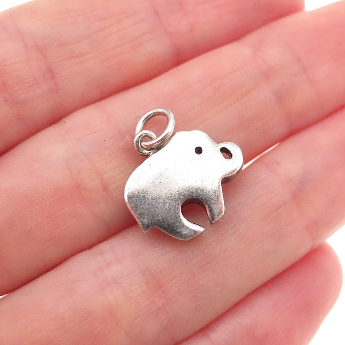 925 Sterling Silver Vintage Real Sapphire & C Z Elephant Oxidized Charm Pendant