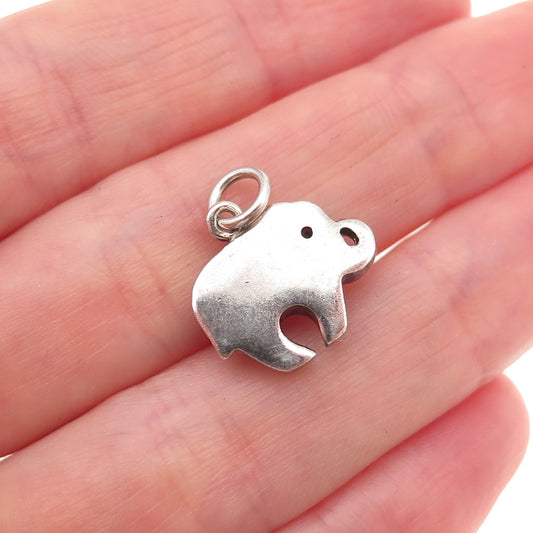 925 Sterling Silver Vintage Real Sapphire & C Z Elephant Oxidized Charm Pendant